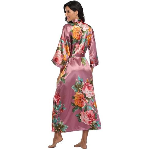 Kimono Robes For Women Long Silky Sleepwear bridal Dressing Gown - Picture 5 of 7